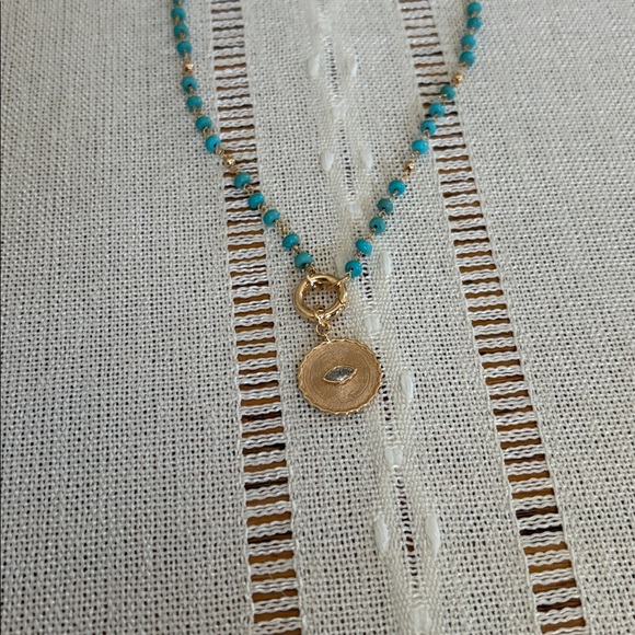 NWOT Anthropologie Gold and Turquoise Necklace - Picture 2 of 2